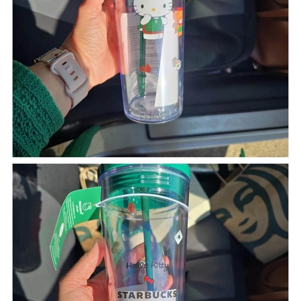 Starbucks Hello Kitty Clear Tumbler with Green Straw